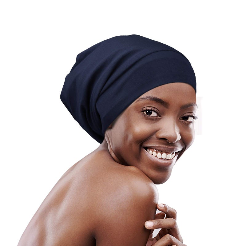 FocusCare Frizzy Hair Headwear Cap Elastic Sleep Bonnet Gifts for Women with Curly Navy - Image 1